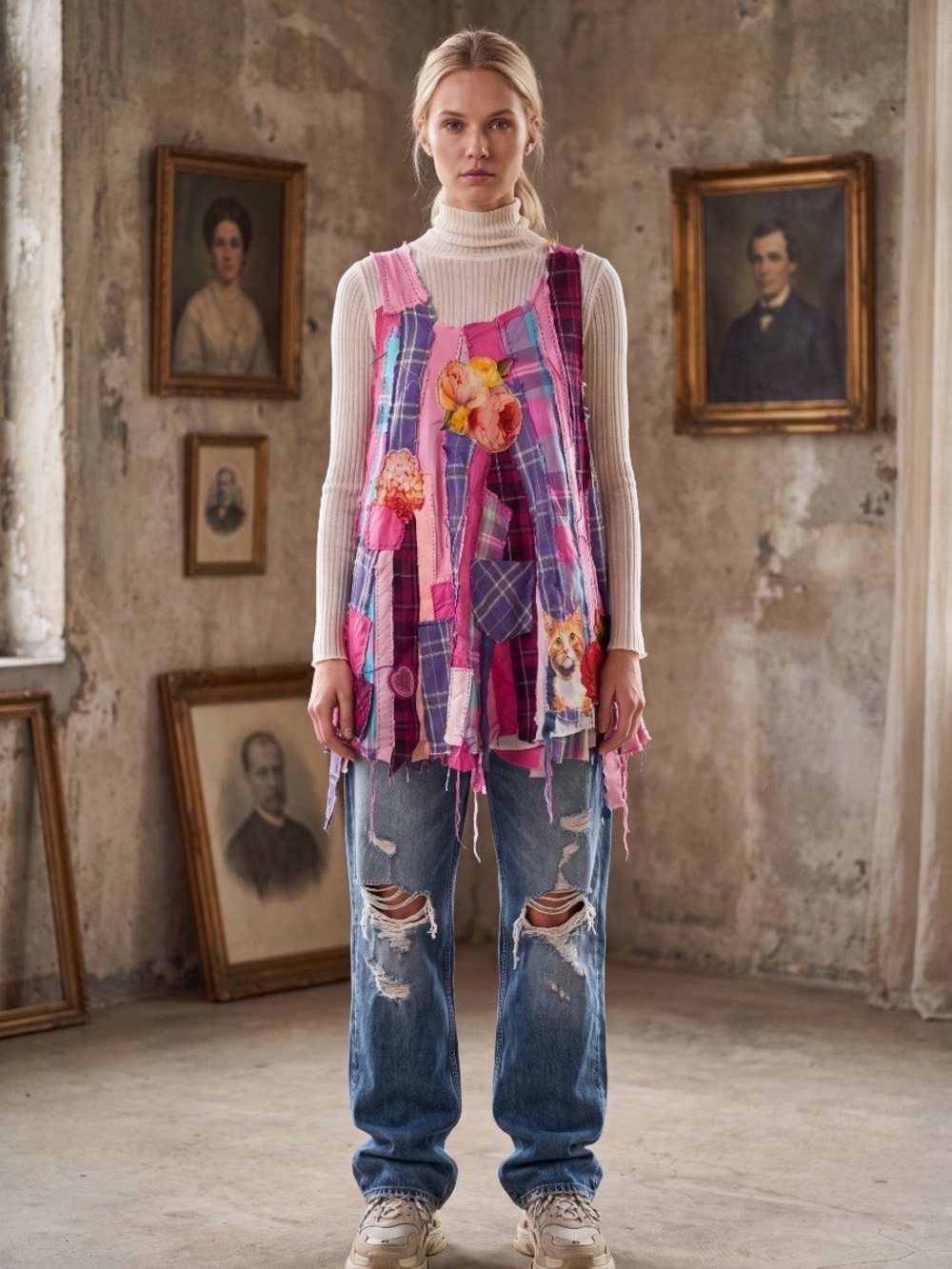 Hand Crafted Patchwork Tank Dress in Pink, Purple, Blue - Picture 3 of 7